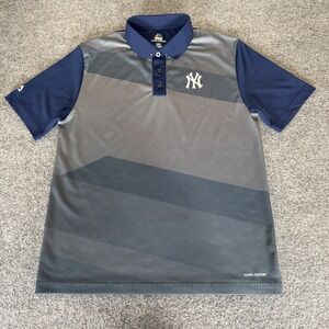 New York Yankees Polo Shirt‎ Mens Large Blue Geometric MLB Short Sleeve Casual